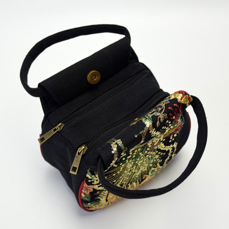 Ethnic Style Embroidery Bag Embroidery Small Bag Peacock Embroidery Mini Women Handbag Wrist Bag