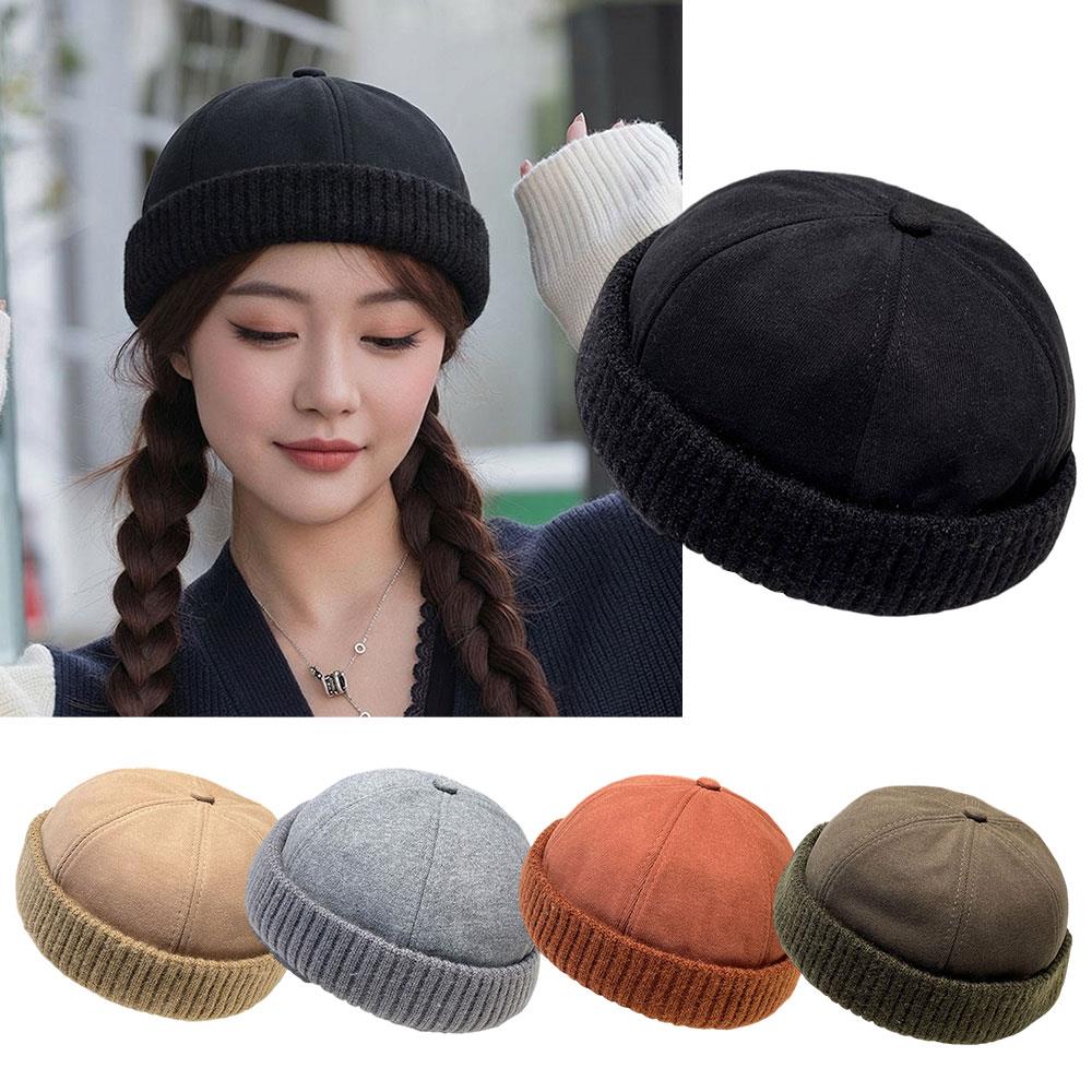 Men Melon Skin Hat Four Seasons Beanie Landlord Hat Versatile Hip Hop Hats Punk Girl Y2K Brimless Sailor Hat Bonnet Docker Cap