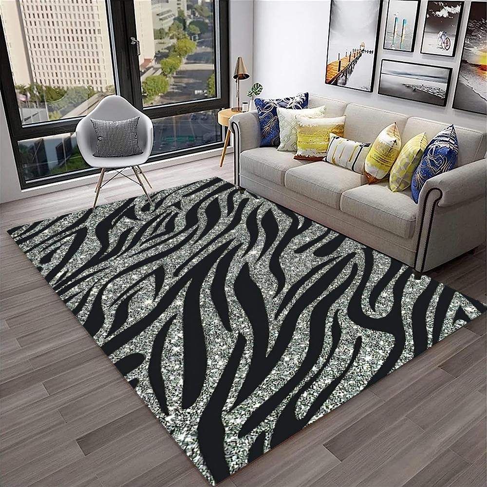 3D Renkli Zebra Çizgi Desen Halı Kilim Ev Oturma Odası Yatak Odası Kanepe Kapı Paspası Dekor, Çocuk Oyun Alanı Halı Kaymaz Zemin Paspası