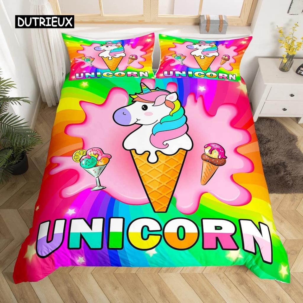 Szivárványos egyszarvú paplanhuzat Aranyos álmodozó lótakaró huzat Rajzfilm Kis egyszarvú ágyneműhuzat iker lánynak tini Kawaii ajándékok