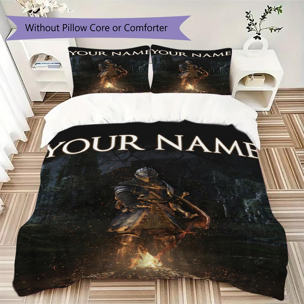 Custom Name Dark Souls Bedding,Quilt Set Quilt Cover Pillowcase Home Birthday Gift(1 * duvet cover + 2 * pillowcase, without core)_xia