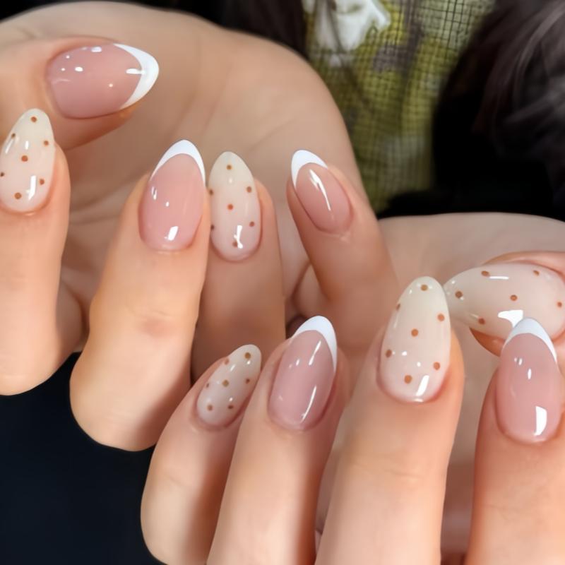 30Pcs Fake Nails Sweet Pink French Polka Dots Bows and Playful Cherries—Press-On Nails Perfect as Gifts for Girls and Friends