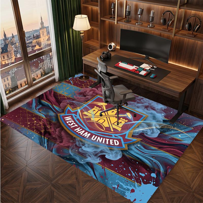 West Ham United Football Print Crystal Velvet Rug, Comfortable Water Absorbent Non Slip Indoor Floor Carpet
