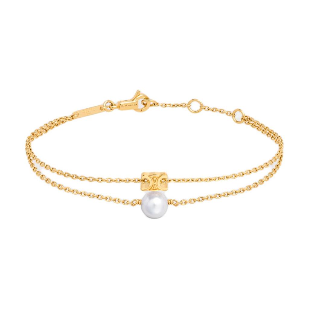 Celine Logo Design Messing Harz Perle Armband Damen Armband Gold 461HA6PRB-01GI