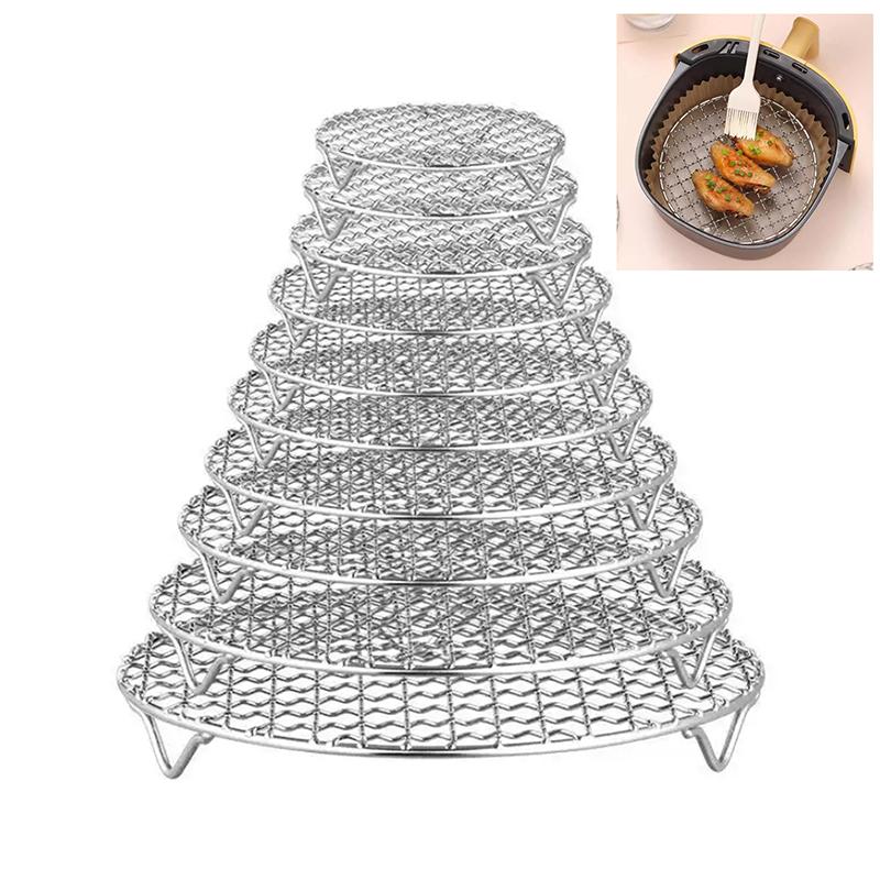 Round Air Fryer Rack With Legs Stackable Grid Grilling Rack Stainless Steel Anti-Corrosion For Home Kitchen Oven Steamer Cooker
