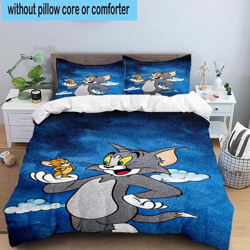 3PCS Cat And Mouse In Flowers 3pcs Bedding,Including 3PCS Duvet Cover And 2pcs Pillowcases Perfect for Christmas,Ideal for Bedroom, Dormitory