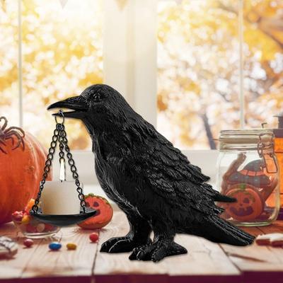 Świecznik Kruk Gotycki Świecznik na Świeczki Tealight Halloweenowy Świecznik Kruk do Dekoracji Sypialni Pokoju Dziennego