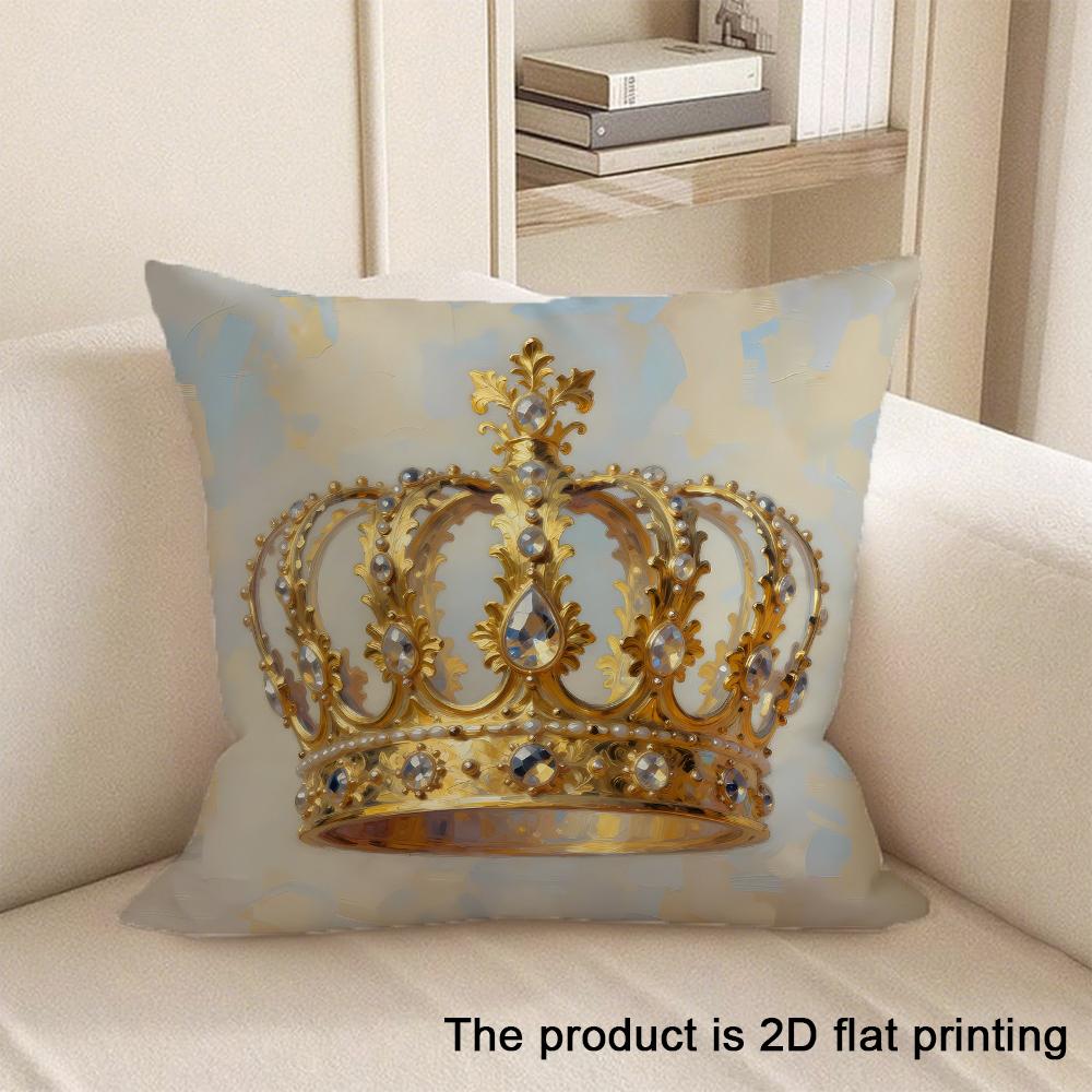 1pc Luxurious Crown-Printed Red Velvet Pillowcase Sofa Cushion Cover Home Bedroom Room Decoration