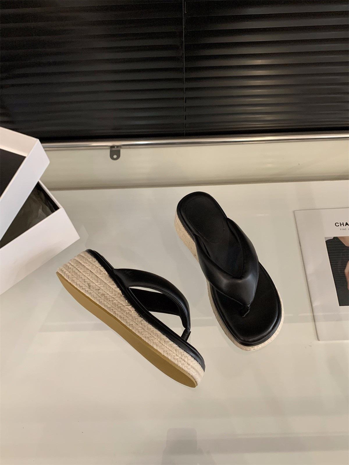 

Обувь на танкетке, каблук, приподнятые шлепанцы-пантолеты, женская обувь, верхняя одежда, лето 2025, соломенная платформа, туфли на высоком каблуке, сандалии, сандалии 35 чёрный