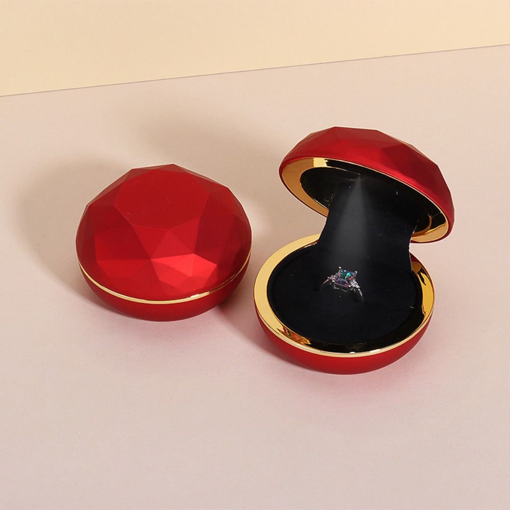 Luxury LED Ring Display Box Storage Couple Rings Holder Portable Necklace Ring Case  for Wedding