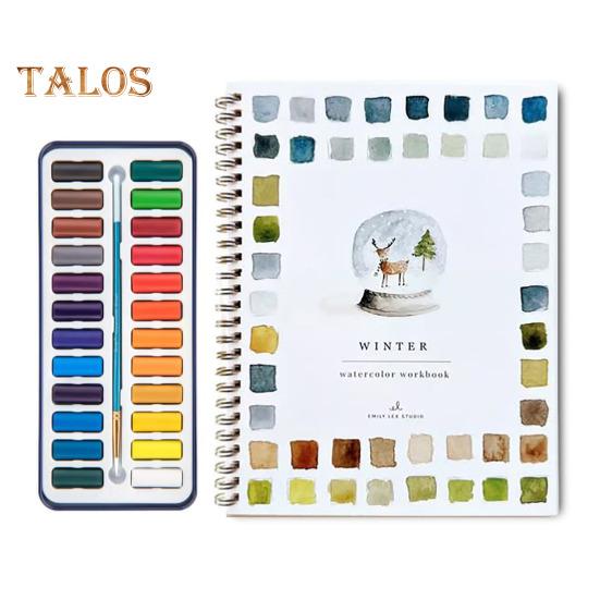 Watercolor Workbook 24 Colors Watercolor Painting Set with Brushes Spiral-Bound Water Coloring Book Art Craft Gifts for Beginners