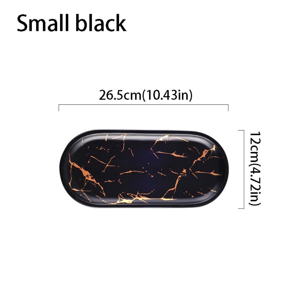 

Marble Texture Ceramic Oval Plate Glazed Golden Pattern Dessert Dish Kitchen Tableware Small black