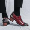 Men's White Flower Printed Dance Shoes Leather High Heels Wedding Dress Shoes Tuxedo Prom Blazers Red Dress Shoes Plus Size