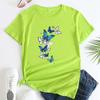 Summer Round Neck Fluttering Butterfly Pattern Printed Top Fashionable Casual Short Sleeved Women's Pure Cotton T-shirts