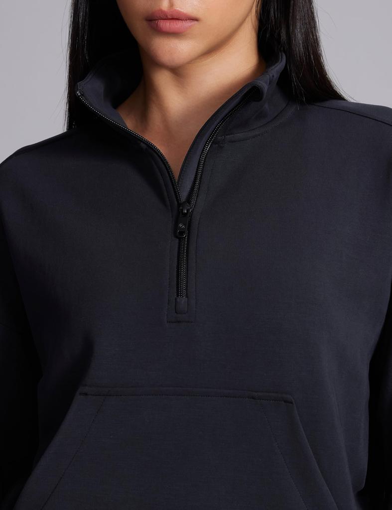 CRZ YOGA Long Sleeve Hoodie with Casual Sweatshirt with Size L Women's Loose-Fit Half-Zip, Sportswear, Pockets, SoftAura, Black,