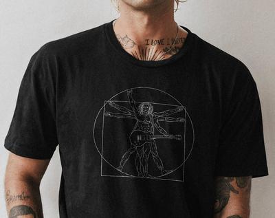 Da Vinci Guitar Vitruvian Man T-shirt - Leonardo Style Rocker Tee