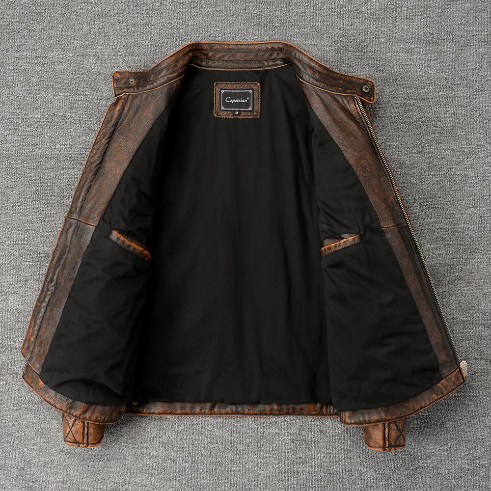 Motorcycle Jackets Slim Fit Genuine Cow Leather Jacket Men Cowhide Coat Riding Biker Jackets For Men Clothing Autumn
