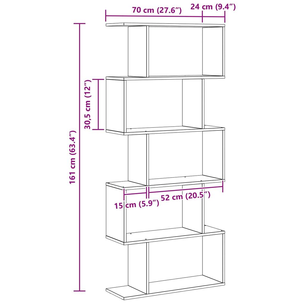 Bookshelf Black Oak Effect 70 x 24 x 161 cm Engineered Wood