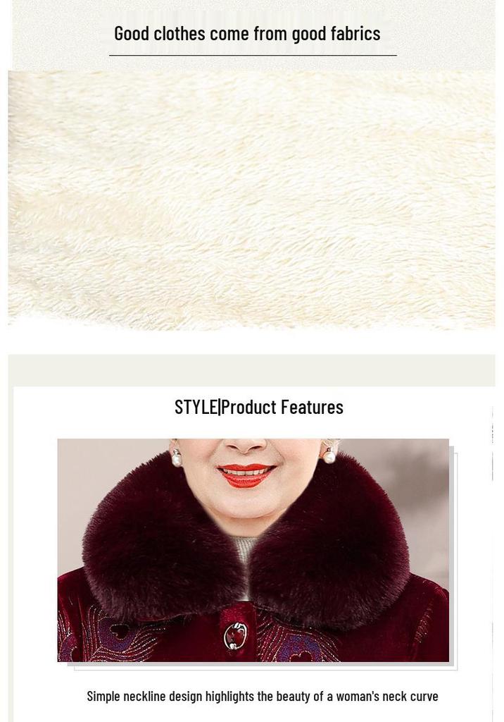 Women's Winter Warm Mid-Length Cotton Jacket for Middle-Aged and Elderly with Thick Velvet Lining