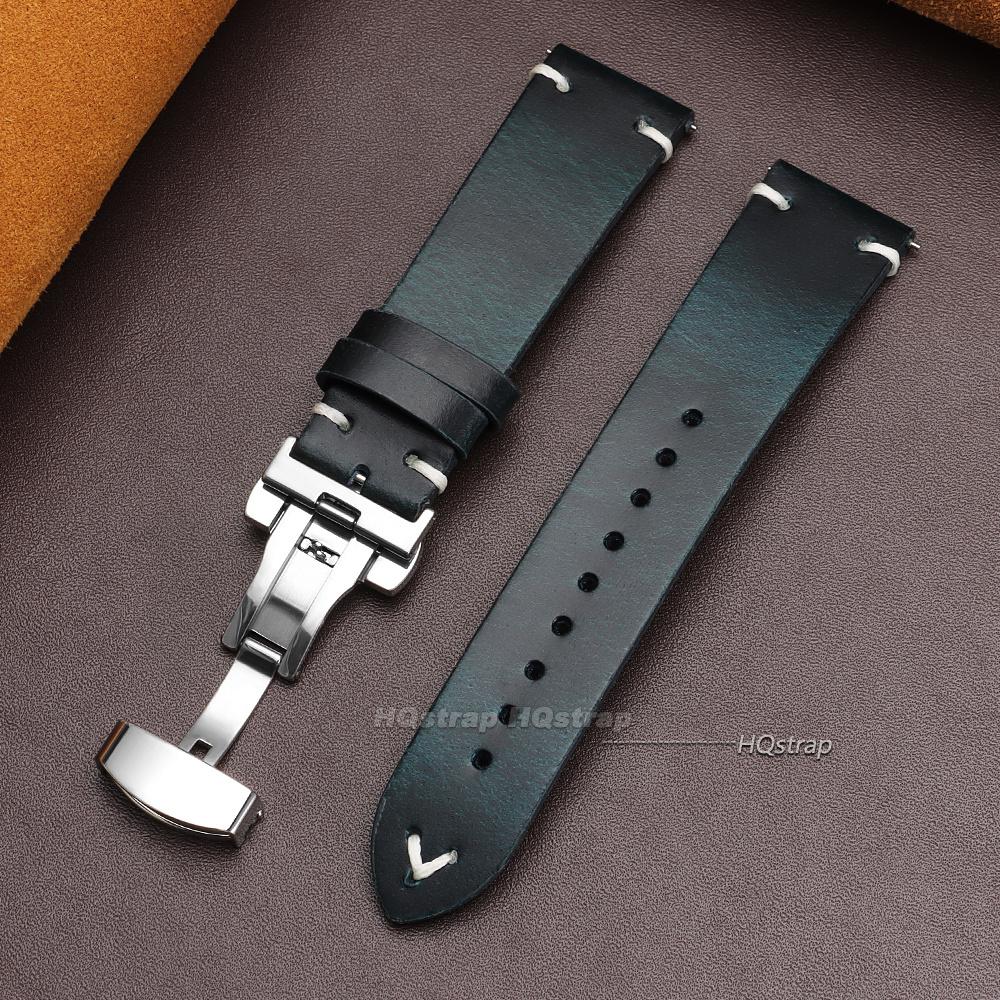 Vintage 18mm 20mm 22mm Cowhide Watch Strap Quick Release Wrist Band Butterfly Buckle Leather Bracelet Stitching Brown Straps