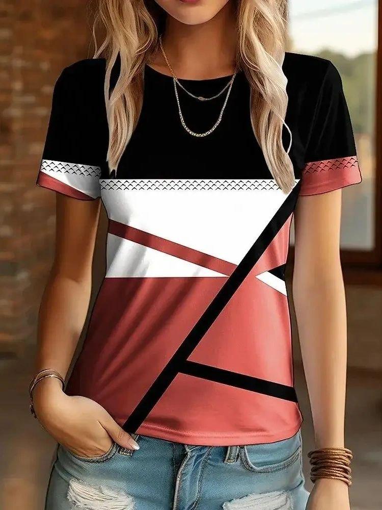 Fashion Stripe Pattern T-Shirts 3D Print Summer Women's Short Sleeve Round Neck T Shirt Tees Harajuku Y2K Tops Female Clothing