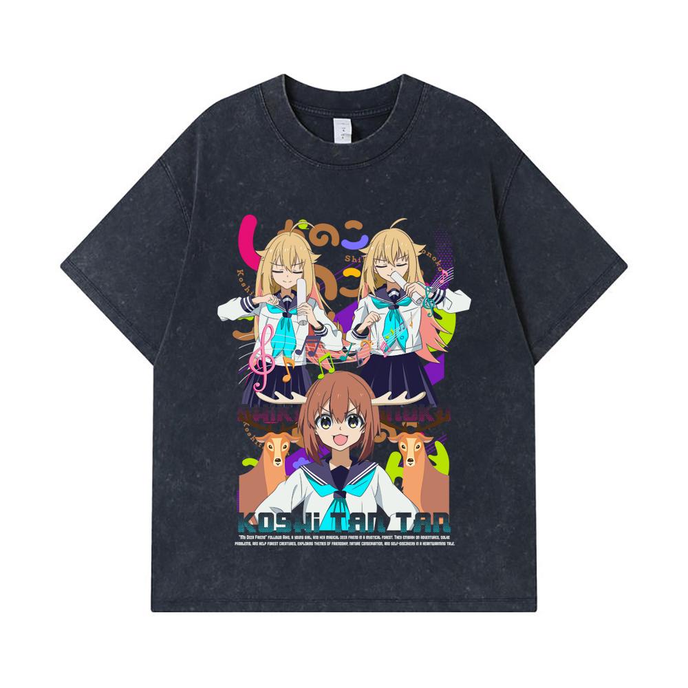 275 GSM Washed T-shirts 100% Cotton Shikanoko V1 Koshi Print Unisex Heavy Cotton T Shirt