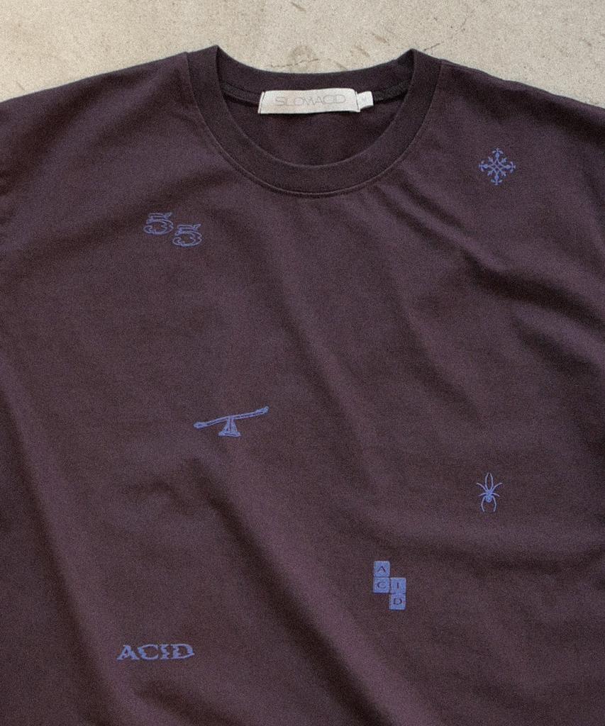 SLOWACID Washed Stamp Short Sleeve T-Shirt [Dark Purple]