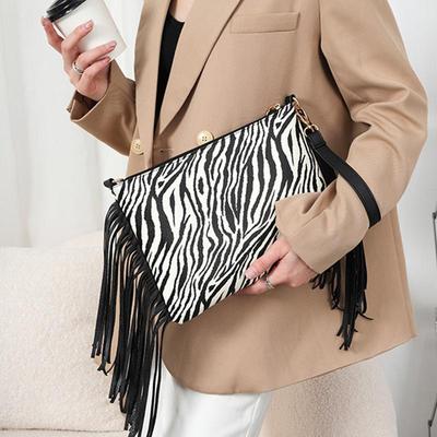 Borse a tracolla femminili con stampa zebrata di moda Borse quadrate con nappa firmate Borsa a tracolla con busta per borse da polso con frizione da donna