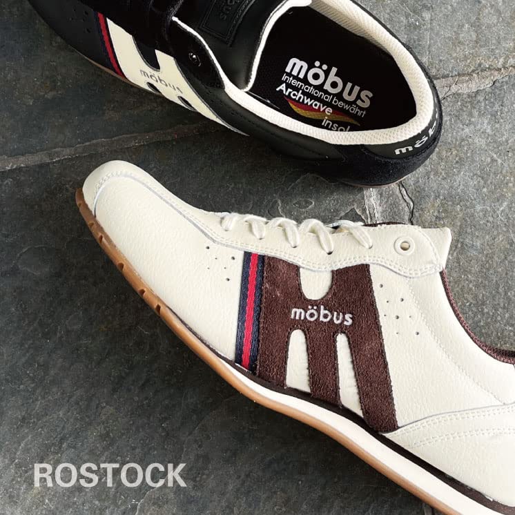 Mobus Leather Genuine Walking Functional Rostock Men's Sneakers, Leather, Sports, Casual, Shoes, Archwave, Insole, (Black/Cream, 27-Point Measurement,