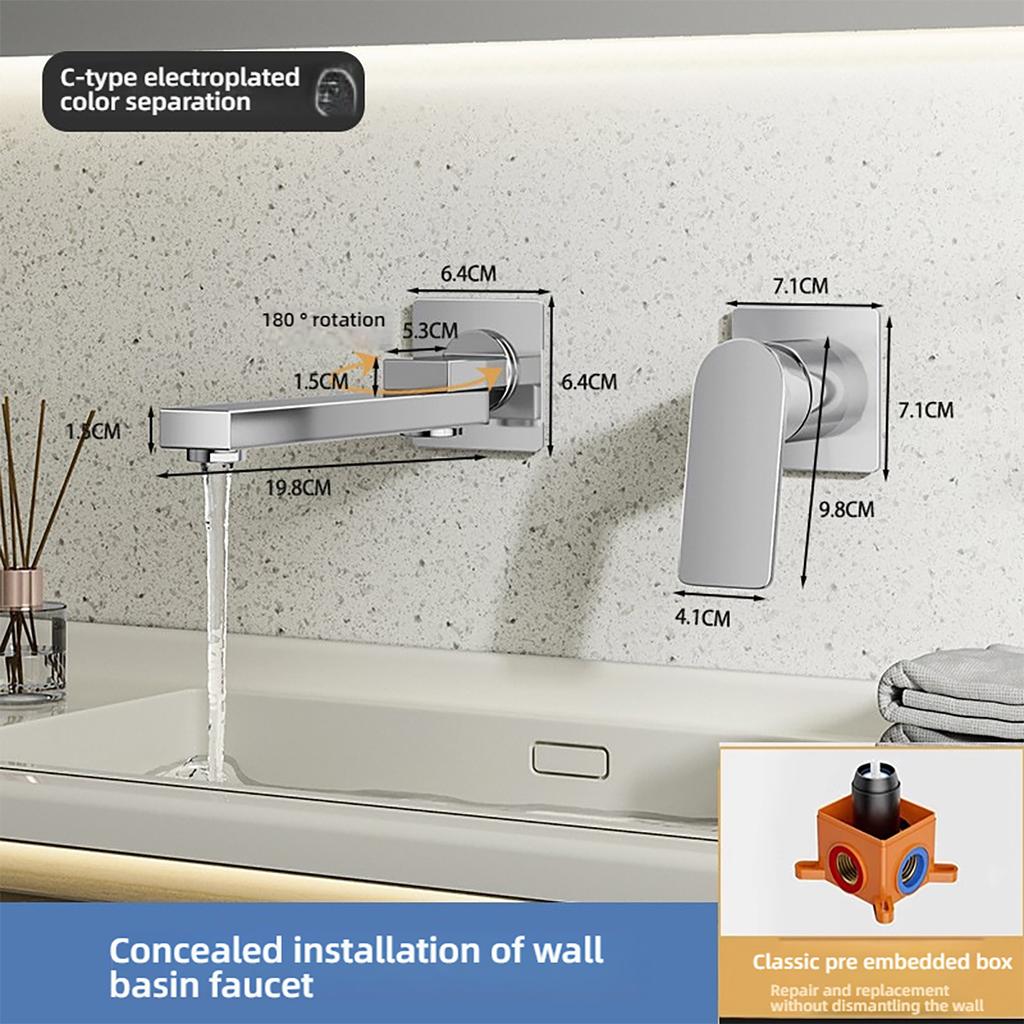 Bathroom wall mounted faucet, hot and cold wall mounted faucet, bathroom wall mounted cannon copper faucet, concealed faucet