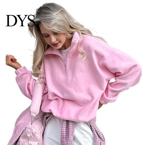Lady Sweatshirt Women Solid Color Collared Sweatshirt, Loose Half Zipper Collar Pullover Top Top, Casual Sports Long Sleeve Outfits for Autumn Winter