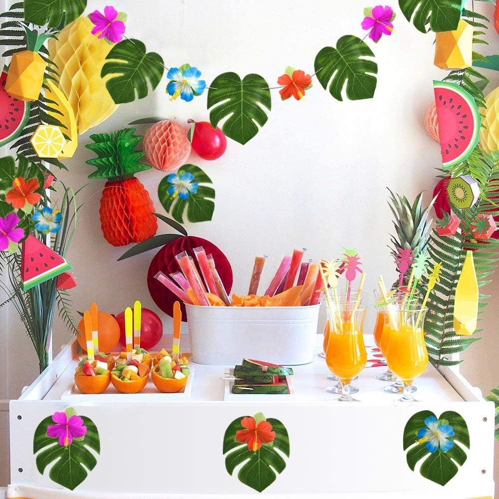90 Pieces Hibiscus Flowers Hawaiian Hibiscus Flowers for Luau Tropical Jungle Party Tabletop Decoration, Assorted Color
