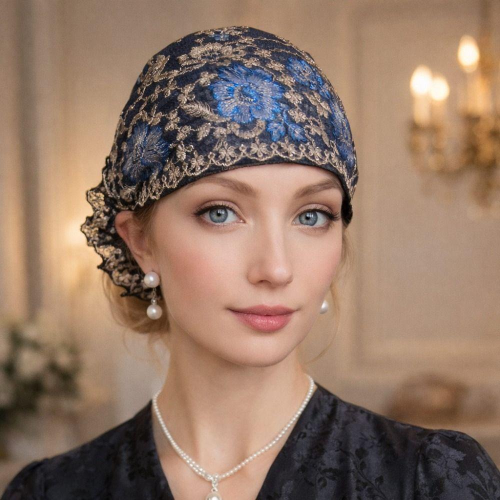 Full Coverage Headscarf Flower Embroidery Headband Cap Fashion Head Wrap Cap  Women Headwear