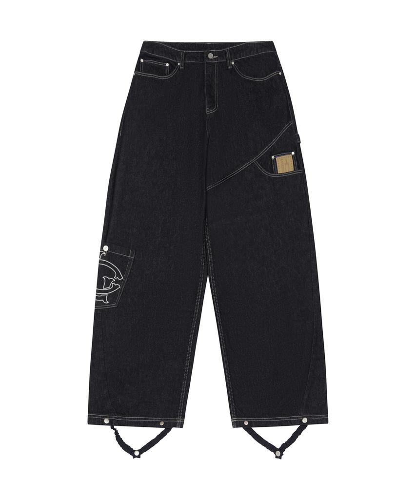 Lujeoseukeulleob Weite Bootcut Jeans Indigoblau