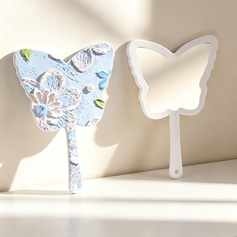 Espelho de Maquiagem Portátil HD de Mão Borboleta para Meninas