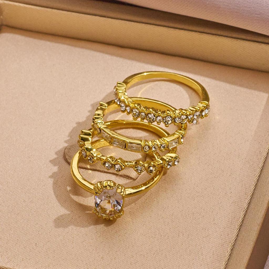 New European & American Luxury Jewelry Set: Zircon Flower Four-Piece Set for Engagement & Anniversary