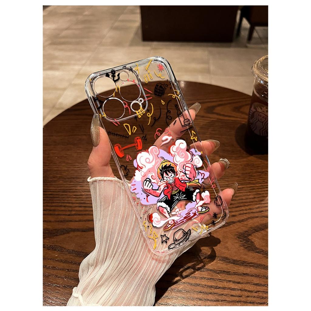 One Piece Luffy Zoro Graffiti Clear TPU Phone Case For IPhone 15 Pro Max & Samsung Galaxy S24 Ultra, Shockproof Cover