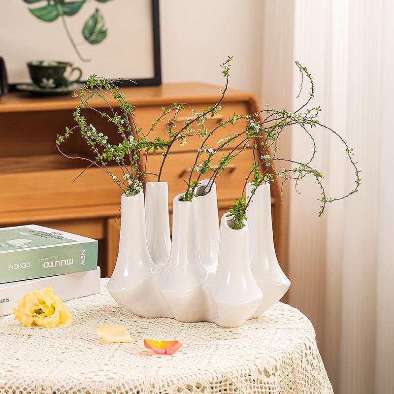 Kreative Handgemachte Keramik Abstrakte Vase Korallenriff Mehrere Öffnungen Blumenarrangement Blumenvase Heimdekoration Zubehör