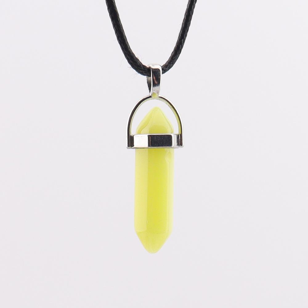 Crystal Hexagonal Column Pendant Popular Hexagonal Prism Bullet Luminous Stone Necklace N759