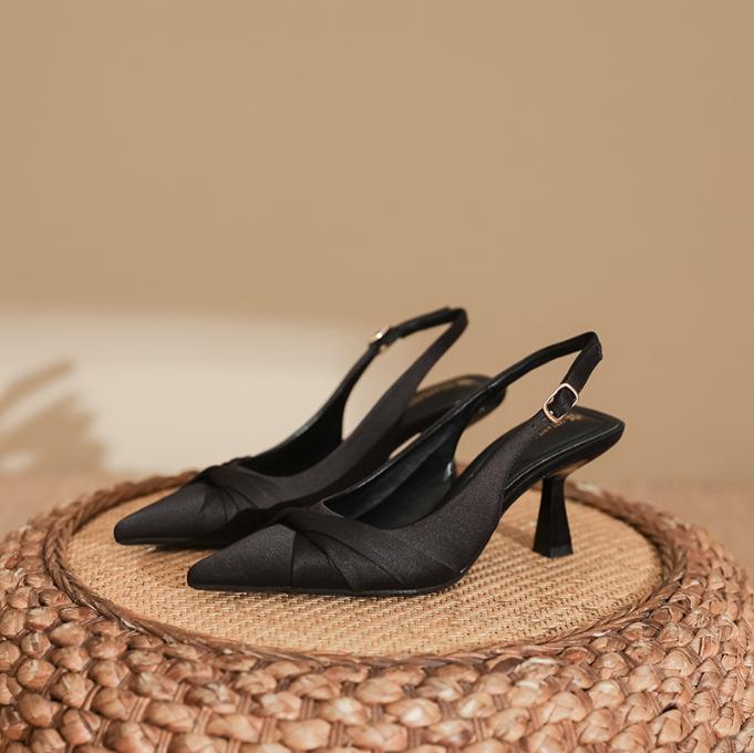 2025 Summer New High Heels, Women's Sexy Hollow Black Pointed High Heel Retro Buckle Skinny Heel Sandals, Women's Shoes