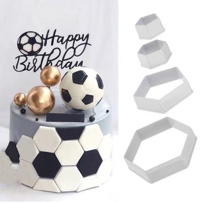4 Stück Fußball-Muster-Kuchen-Ausstechformen, DIY-Sechskant-Fondant-Formen, Kuchendekorationswerkzeuge