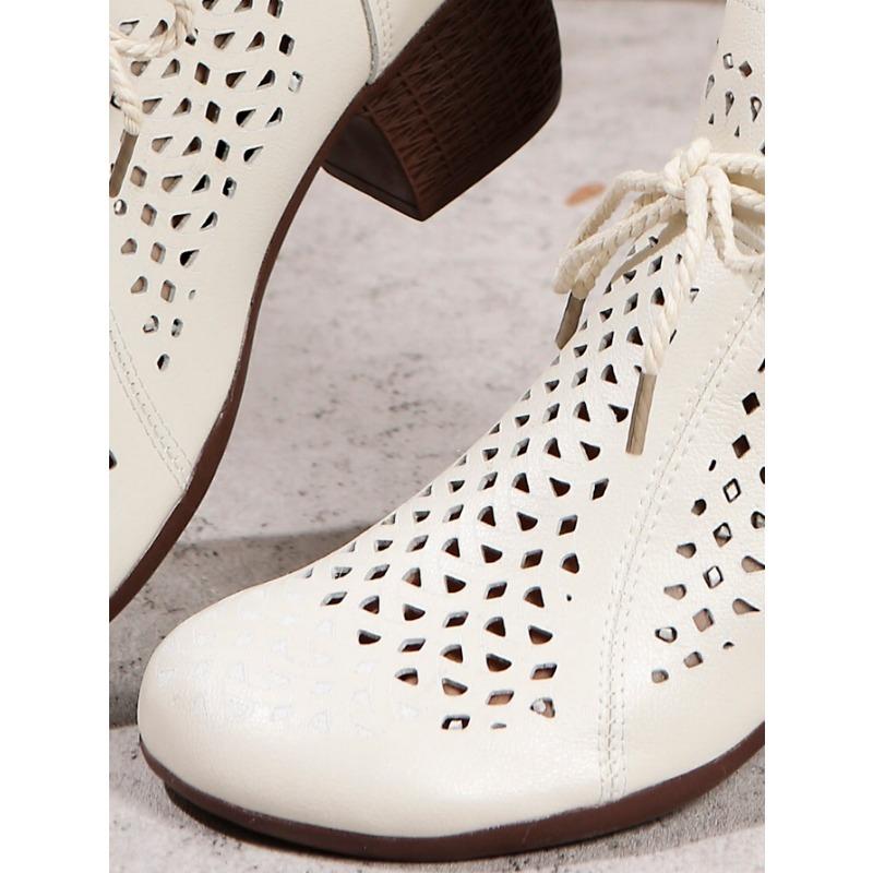 Moda 2025 Lato Botki Buty Kobiety Średni Obcas Sandały Boczny Zamek Botki Wycięcia Oddychające Mujer Zapatos