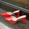 Plus Size Pointed Toe Leather Heels - Shallow Mouth, Thin Heel, Solid Color, Lazy Shoes (Size 42)