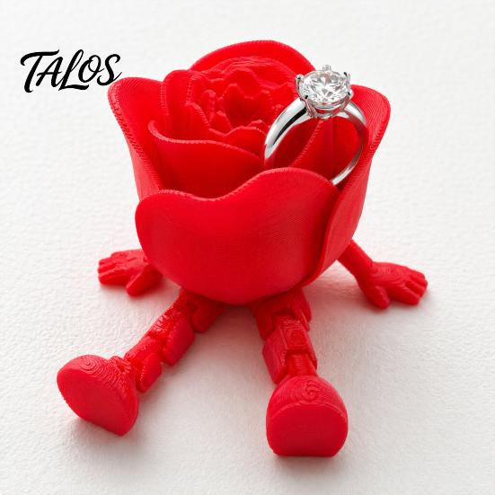Desktop Rose Decor Heart Ornament, 3D Printed Red Pen Holder Storage Ornament with Movable Joints, Figure for Valentine Day