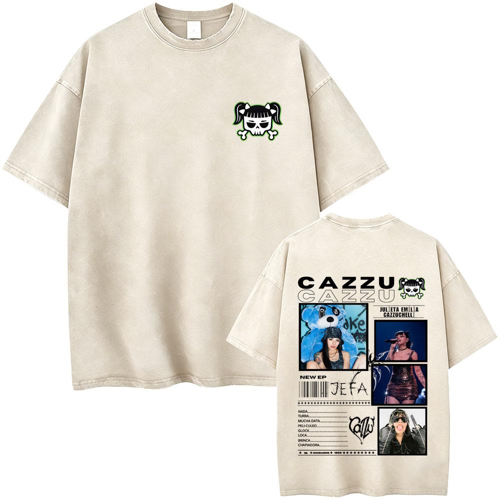 Latin Trap Cazzu Washed Vintage Tshirt Men Women Fashion Pop Music T Shirt Unisex Casual Cotton Oversized Short Sleeve Tshirts