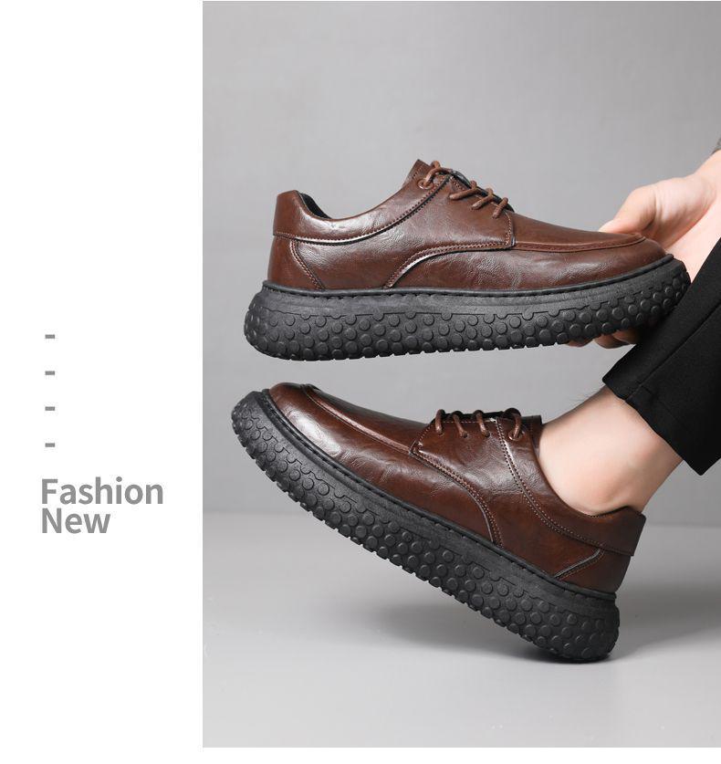 Men's 2025 Retro Trend Thick Sole Height-Increasing Leather Loafers - Black/Brown