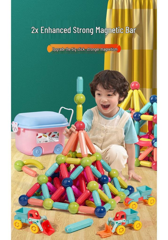 3D Magnetic Rod Building Blocks for Kids - Strong Magnet Puzzle Toy for Boys