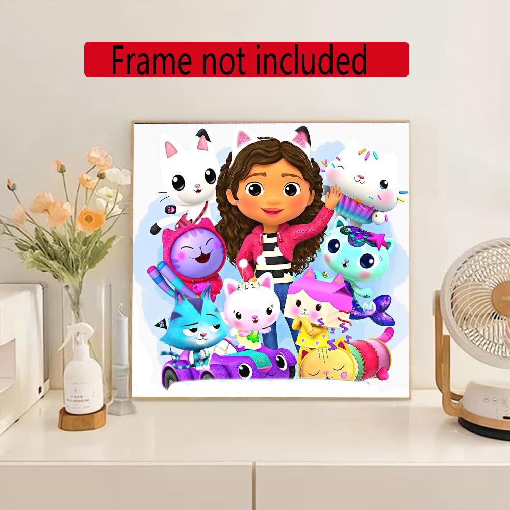 Cartoon Cute Gabbys Style 5D Diamond Painting Round Diamond Rhinestones Mosaic Diamond Embroidery Wall Paintings Rhinestones Gift Frameless