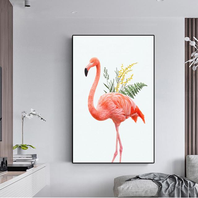 Cadru din lemn masiv Animal nordic Modern Pink Flamingo Pictură pe pânză Postere și imprimeuri Poze de artă de perete pentru sufragerie Decorare interioară a casei