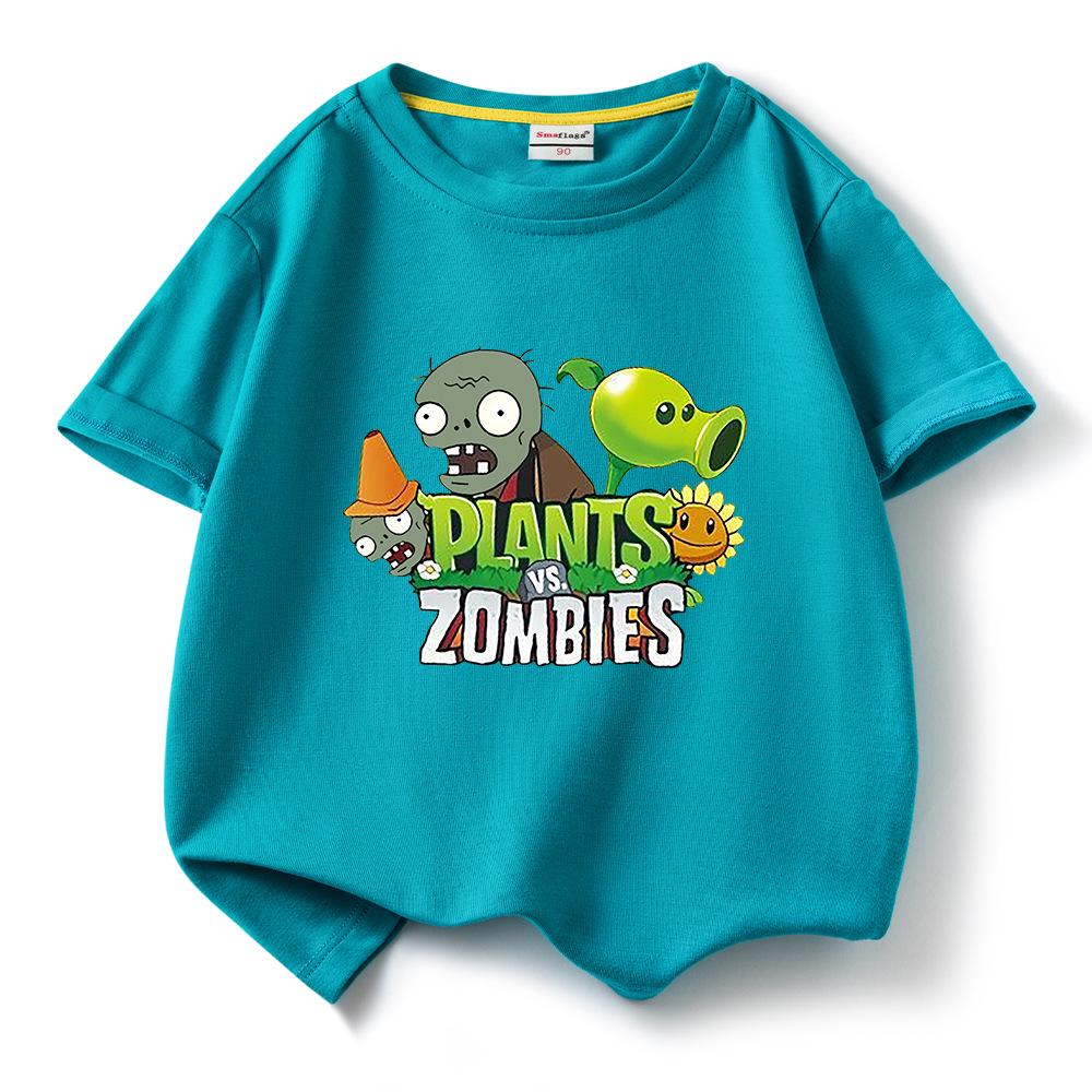 Plants Vs. Zombies Kids' Pure Cotton T-Shirt - Boys and Girls Summer Short Sleeve Loose Breathable Top